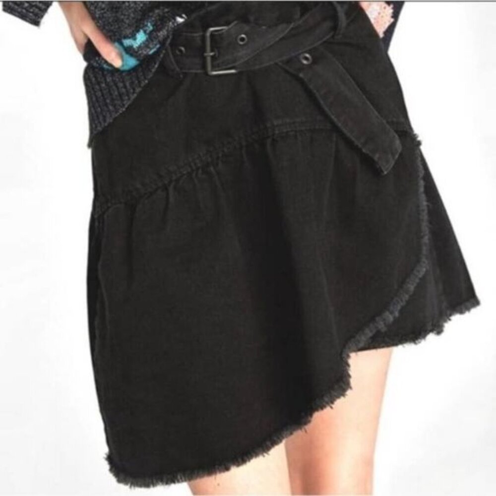 ZARA Basic Z1975 Denim Black Mini Asymmetrical Skirt Size XS NWT